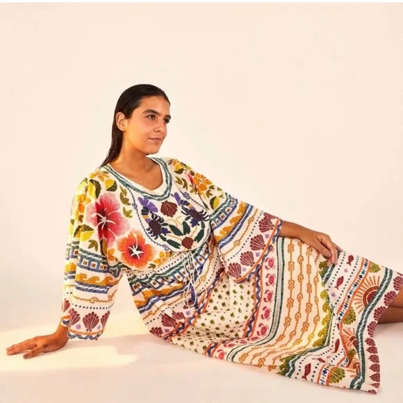 🎄 FARM Rio Salt Island Drawstring Midi Dress - Picture 8 of 11